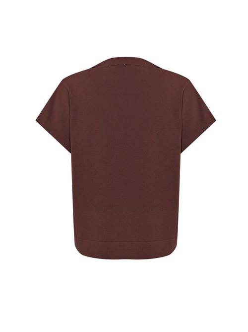 Polo manica kimono in viscosa con ricamo Cioccolato Alpha studio | AD-6270B2009